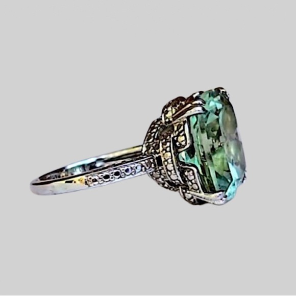 Vintage Green Amethyst Round Cut and White Quartz Sterling Silver Ring 6 - Picture 10 of 16